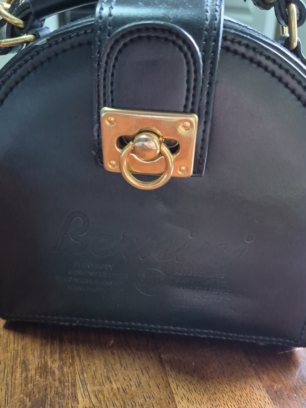Giani Bernini Black Mini Dome Satchel with Gold Ring Accent